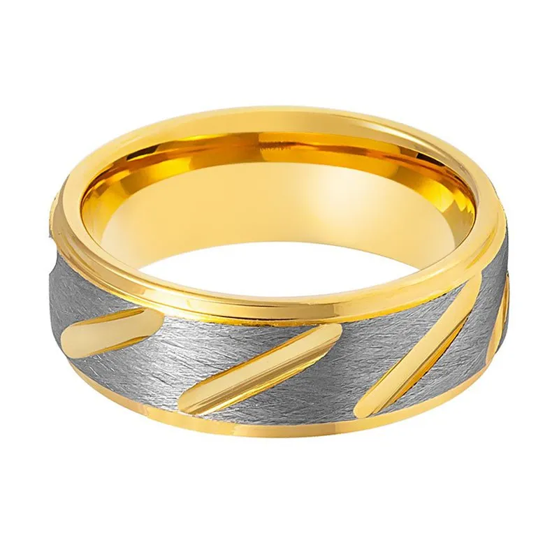 TASOS | Tungsten Ring Gray & Yellow Notched