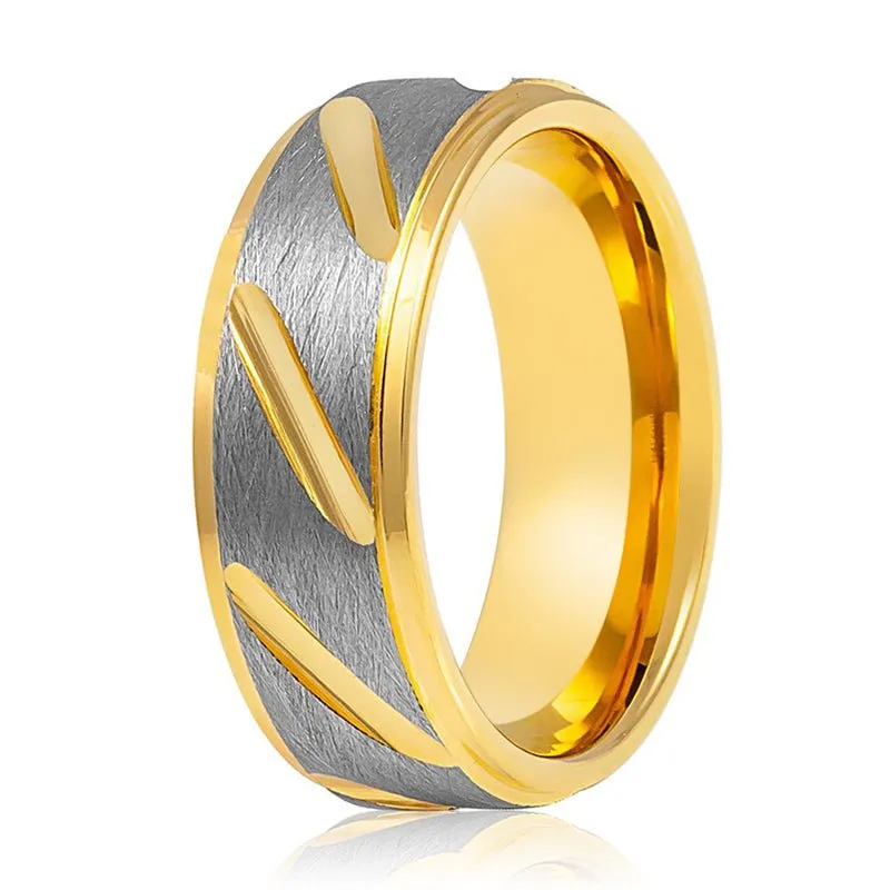 TASOS | Tungsten Ring Gray & Yellow Notched