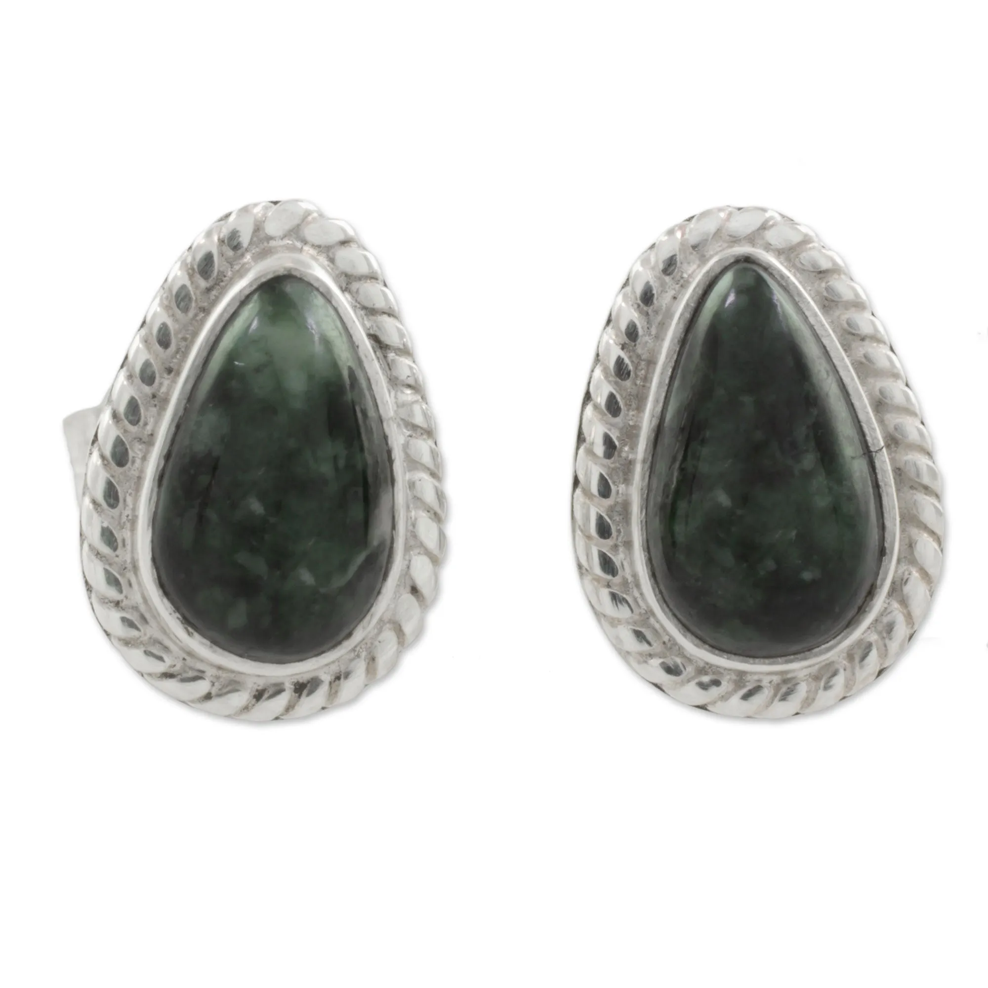 Teardrop Lassos Green Jade and 925 Silver Teardrop Earrings from Guatemala