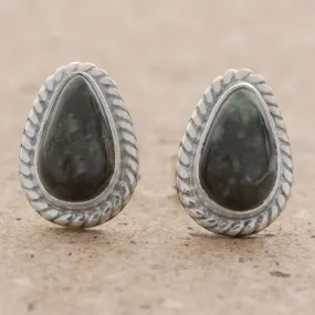 Teardrop Lassos Green Jade and 925 Silver Teardrop Earrings from Guatemala