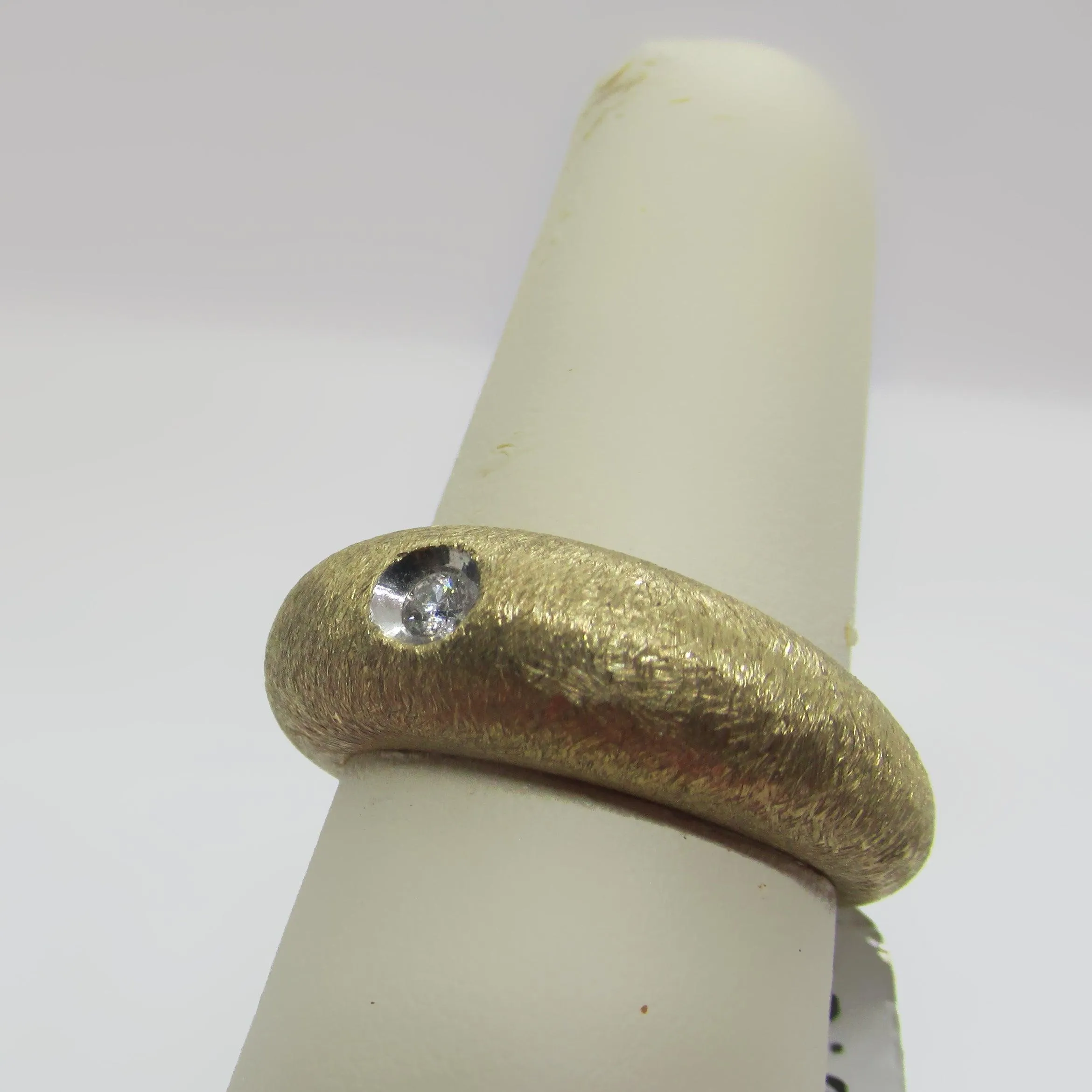 Textured Wide 14K Yellow Gold with Diamond