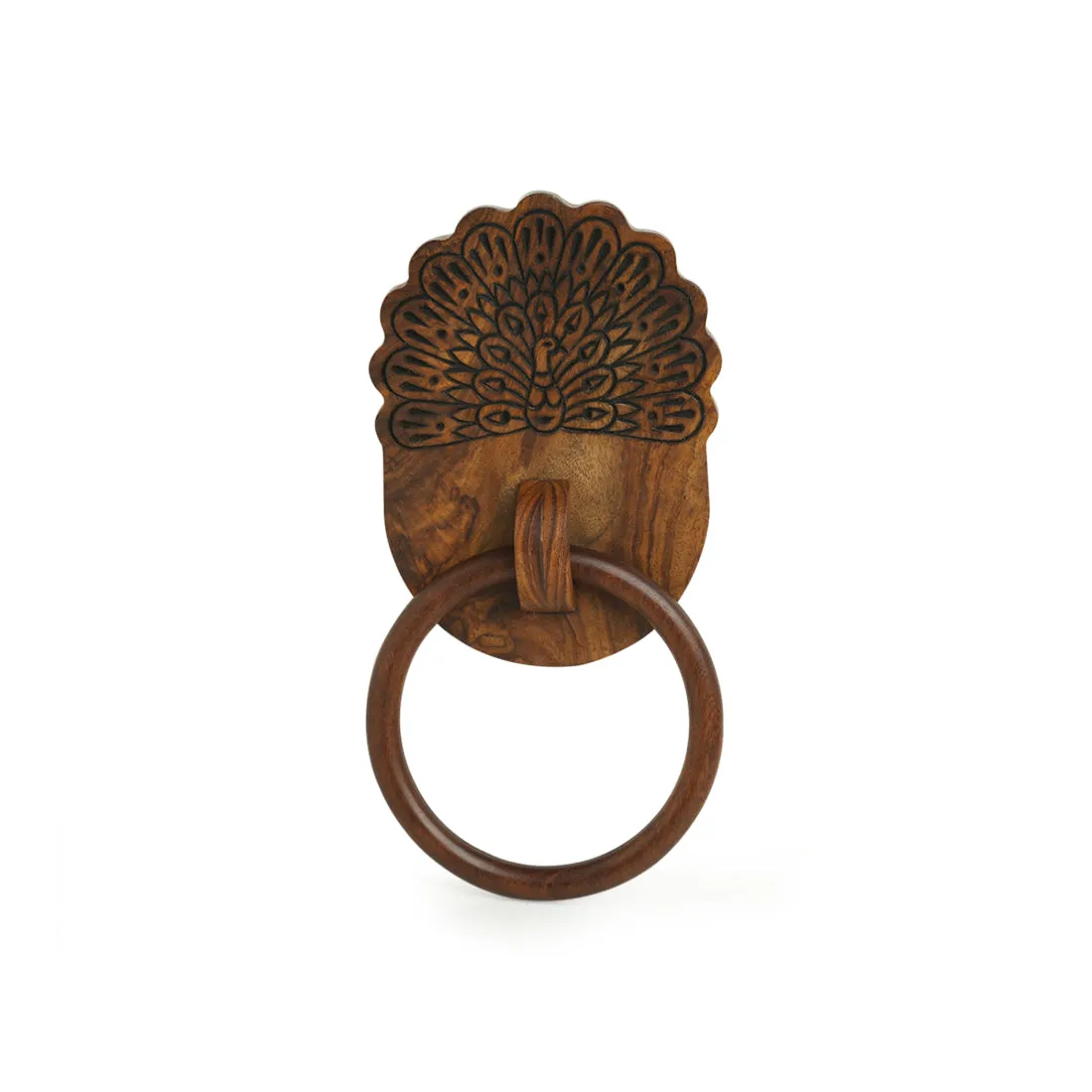 'The Dancing Peacock' Hand Carved Sheesham Wood Towel Ring Holder