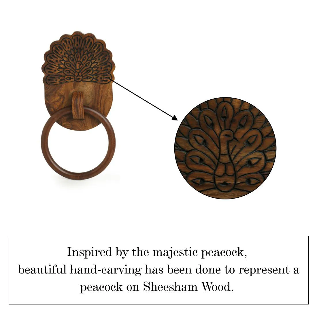 'The Dancing Peacock' Hand Carved Sheesham Wood Towel Ring Holder