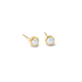 Theresa Stud Earrings Yellow Gold - Cabochon Blue Moonstone