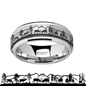 Thorsten Spinning Engraved Elk Deer Stag Mountain Range Tungsten Carbide Spinner Band - 8mm