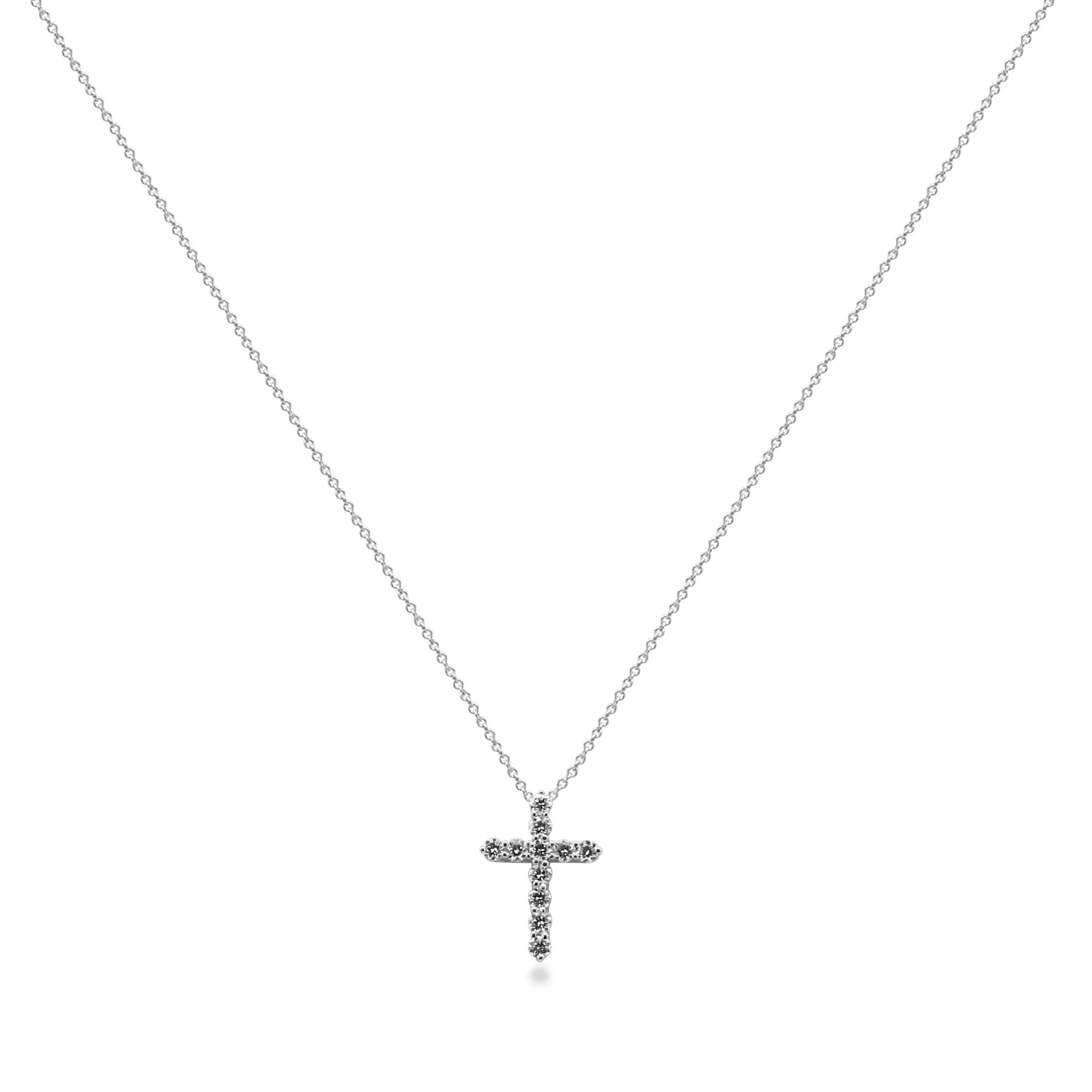 Tiffany & Co Small Diamond Set Cross Pendant On Necklace - Platinum