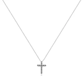 Tiffany & Co Small Diamond Set Cross Pendant On Necklace - Platinum