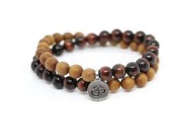 Tiger's Eye Red & Sandalwood Wrap Bracelet for Men