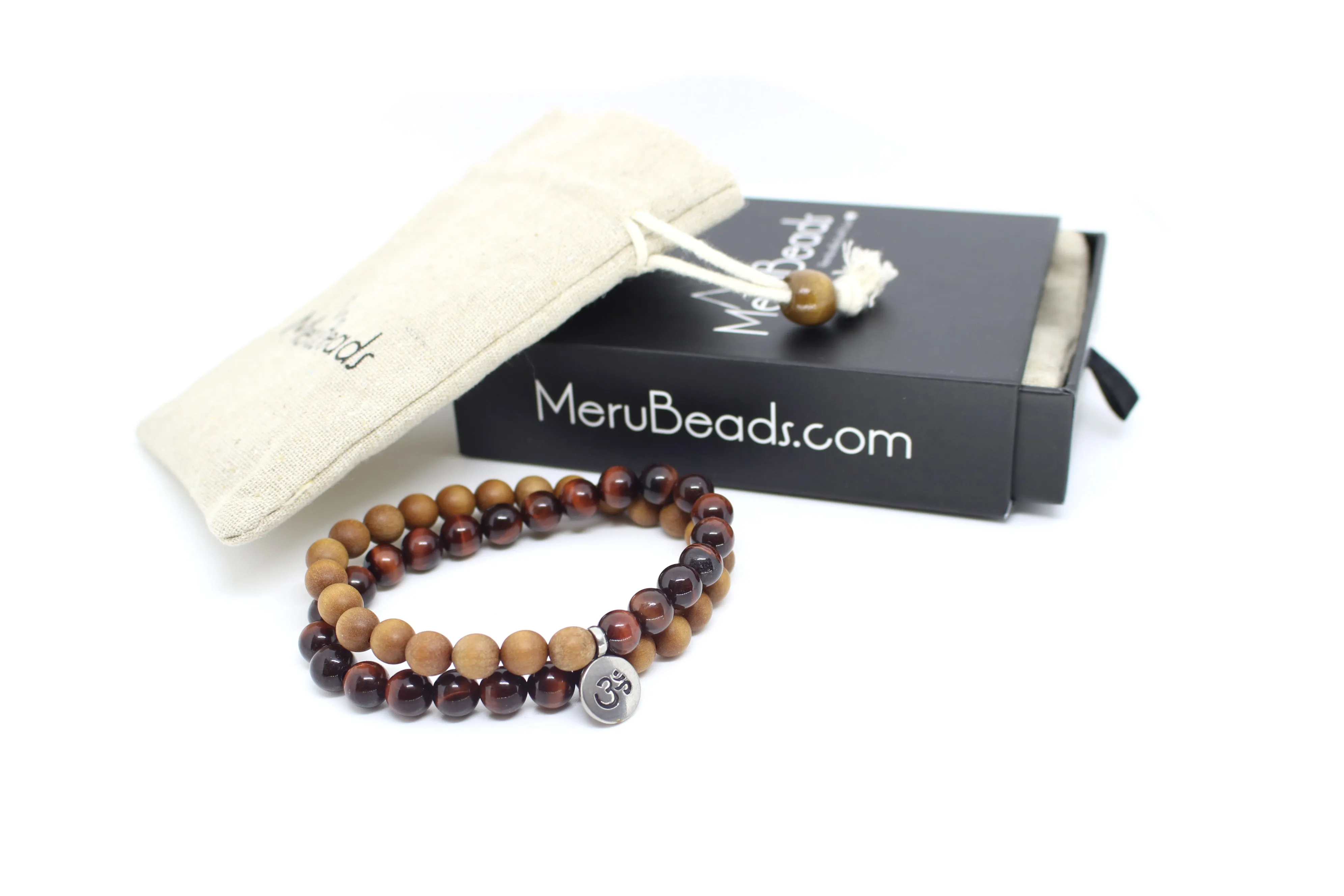 Tiger's Eye Red & Sandalwood Wrap Bracelet for Men