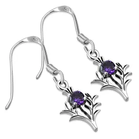 Tiny Silver Thistle Earrings set w Amethyst CZ