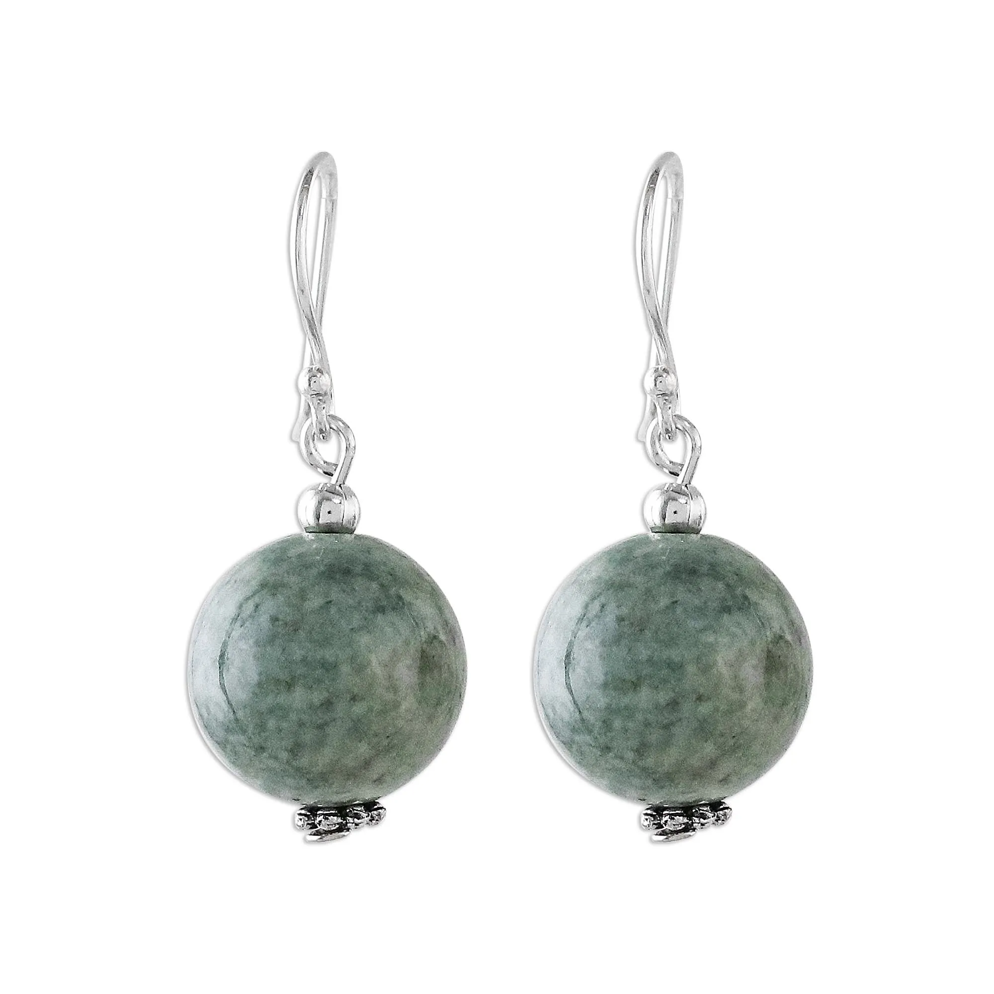 Touch of Jade Jade Bead and Sterling Silver Dangle Earrings from Thailand