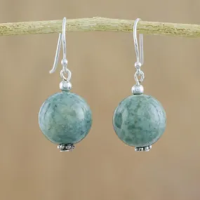 Touch of Jade Jade Bead and Sterling Silver Dangle Earrings from Thailand