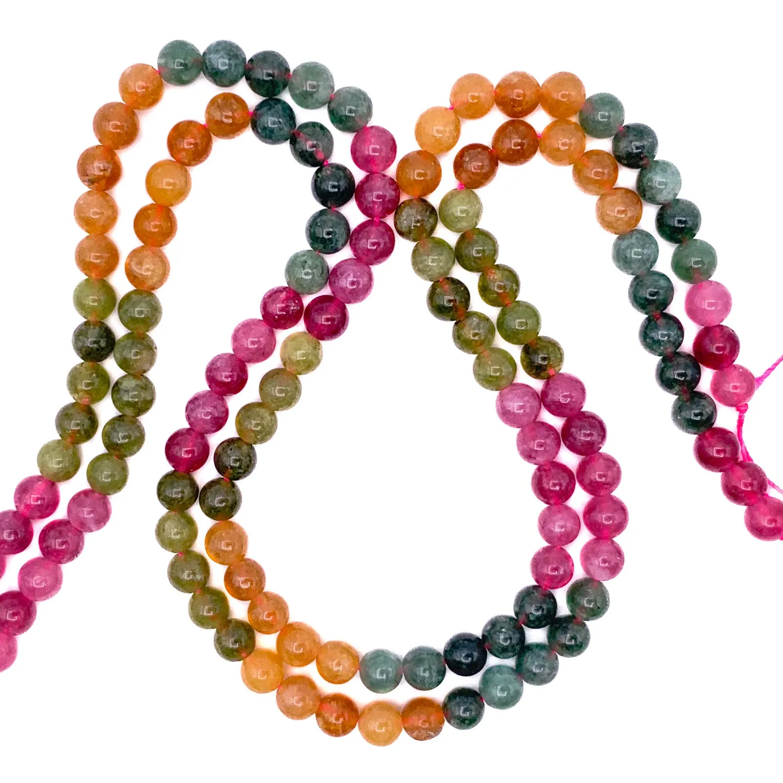 Tourmaline Watermelon 6.5mm Smooth Round Bead Strand