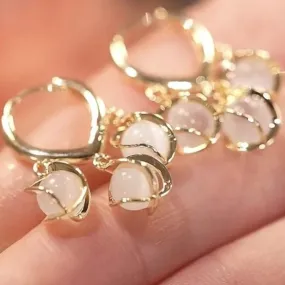 Trending Korean Opal Stone Ball Luxury Hoop Earrings For Women & Girls