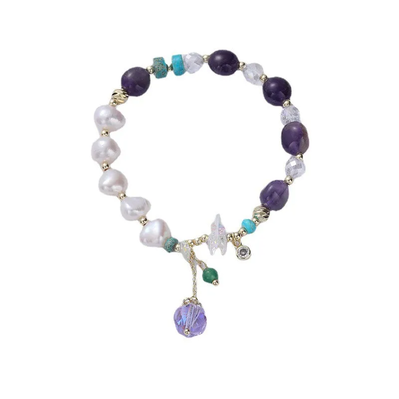 Trendy Retro Style Pearl Purple Chalcedony Bracelet