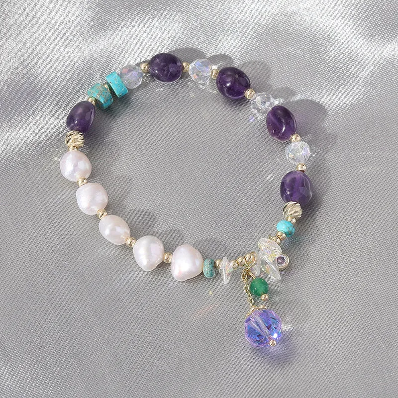 Trendy Retro Style Pearl Purple Chalcedony Bracelet