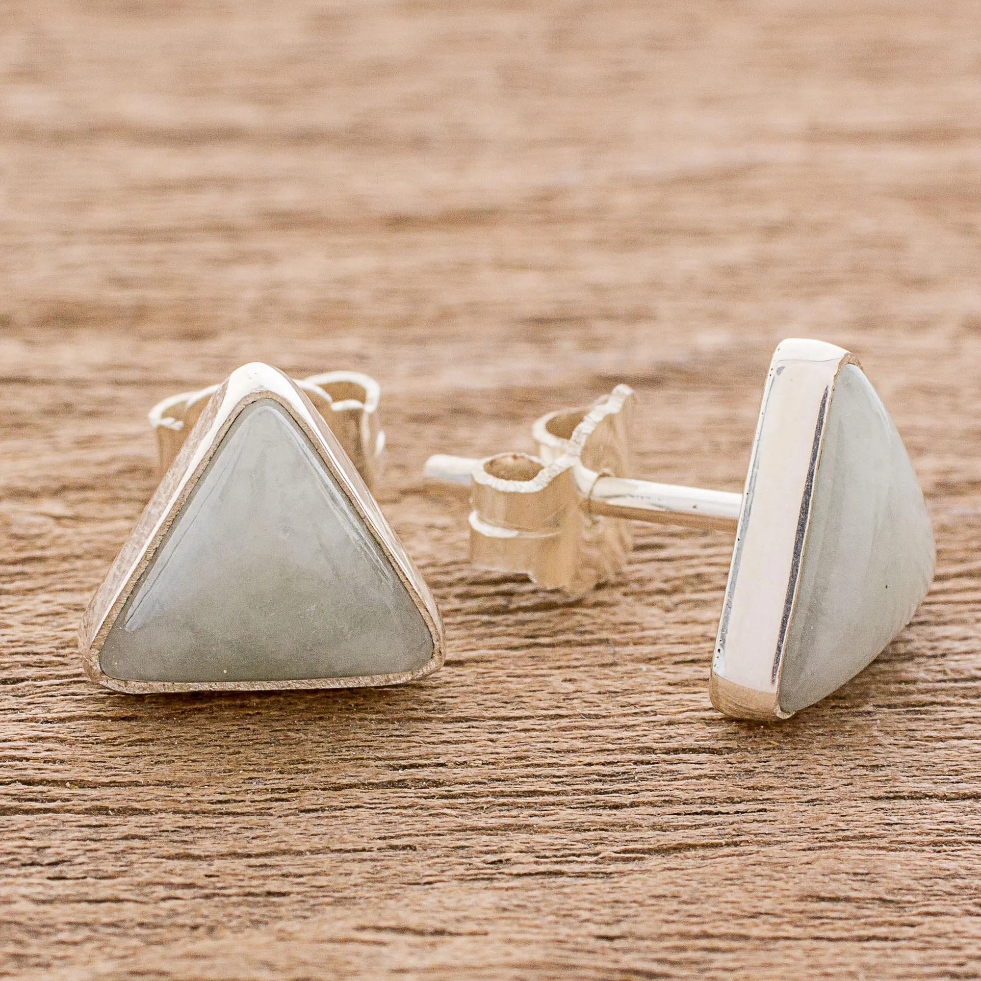 Triangle Allure Jade and Sterling Silver Triangle Stud Earrings