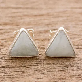 Triangle Allure Jade and Sterling Silver Triangle Stud Earrings