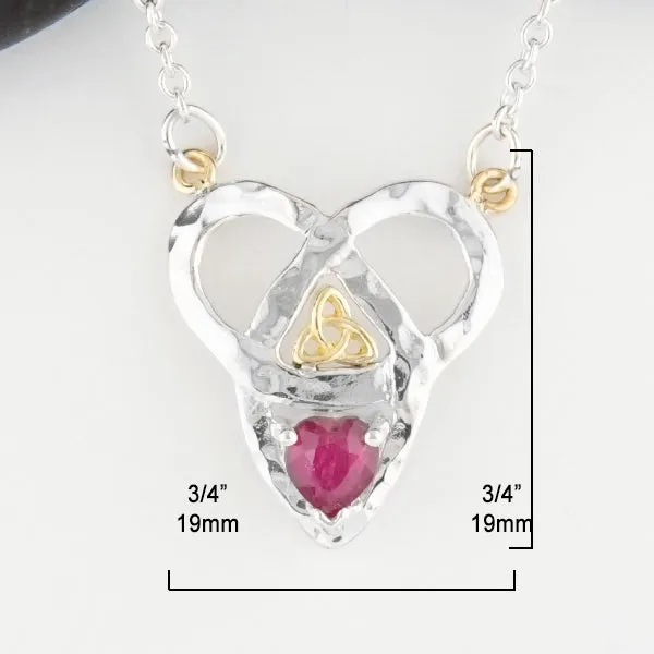 Trinity Knot and Heart Shaped Ruby Necklace