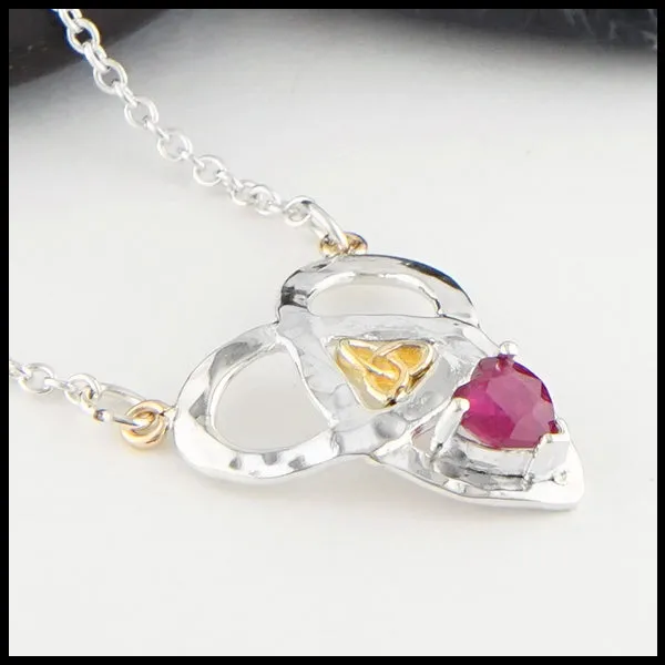 Trinity Knot and Heart Shaped Ruby Necklace