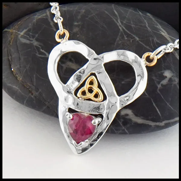 Trinity Knot and Heart Shaped Ruby Necklace