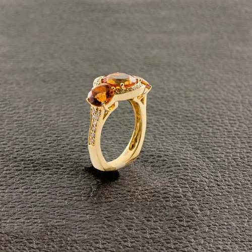 Triple Citrine & Diamond Ring