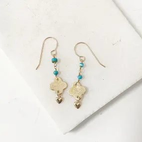 Turquoise with Quatrefoil and Heart Chain Earrings