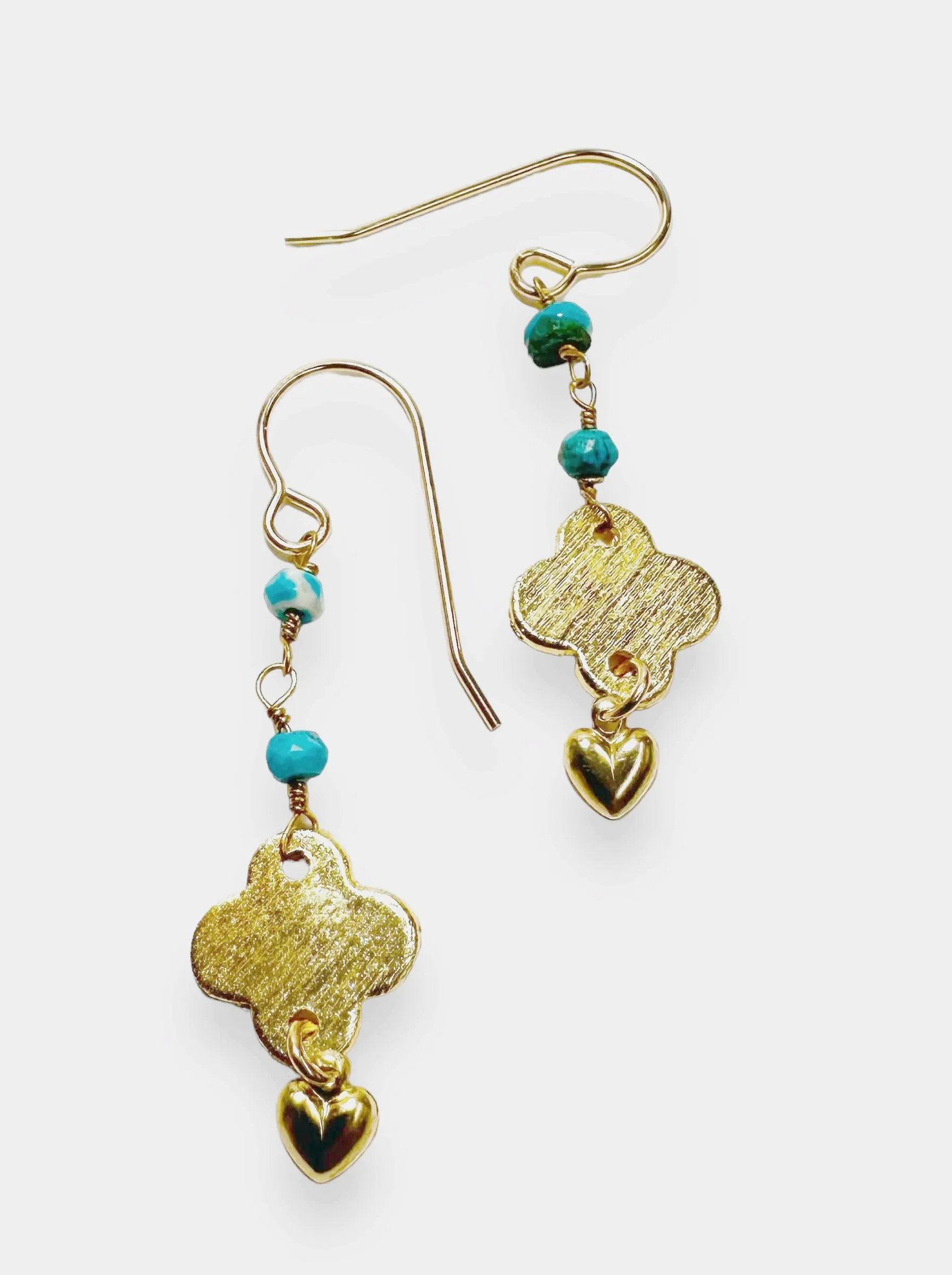 Turquoise with Quatrefoil and Heart Chain Earrings