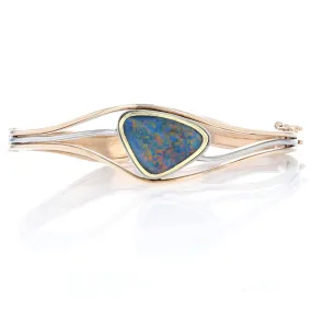 Two Tone Black Opal Organic Hinged Bangle Bracelet