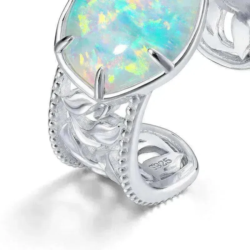 Unique and Simple Geometric Opal S925 Sterling Silver Ring