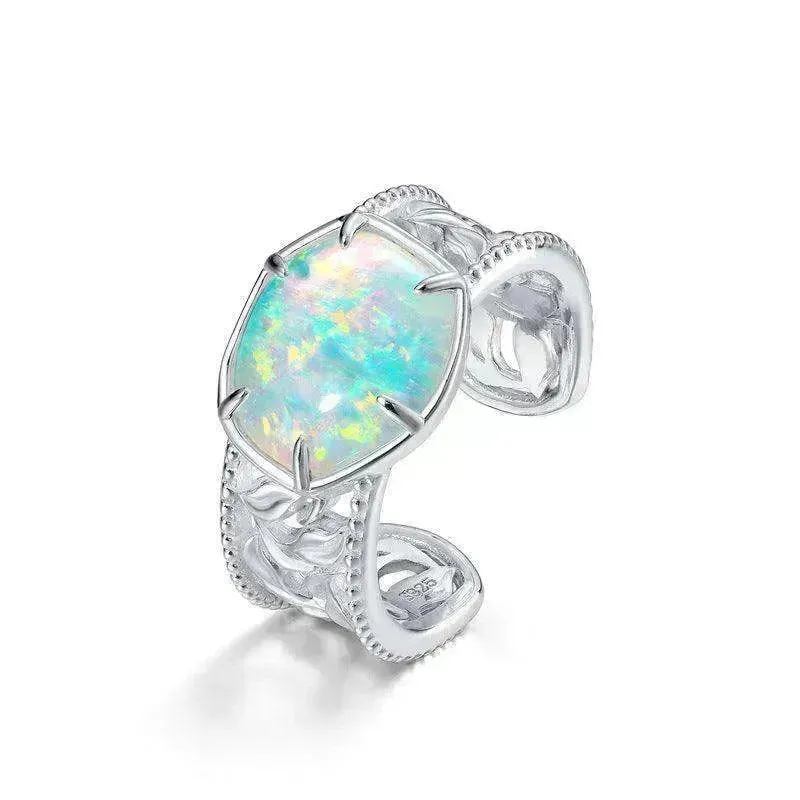 Unique and Simple Geometric Opal S925 Sterling Silver Ring