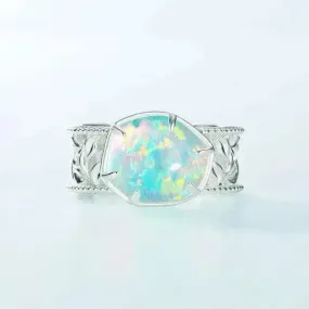 Unique and Simple Geometric Opal S925 Sterling Silver Ring