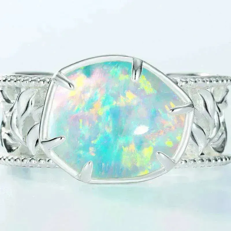 Unique and Simple Geometric Opal S925 Sterling Silver Ring