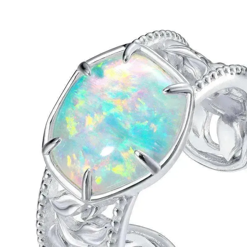 Unique and Simple Geometric Opal S925 Sterling Silver Ring