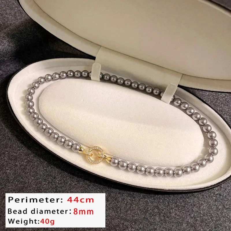 VAIGE Elegant Pearl Beaded Necklace with Zircon Round Buckle - Classic Fashion Pendant Jewelry for Special Occasions