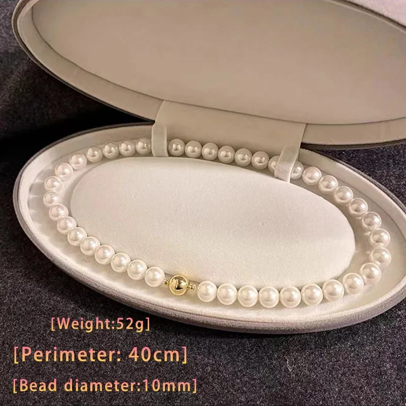 VAIGE Elegant White Pearl Magnetic Choker Necklace with Beaded Chain