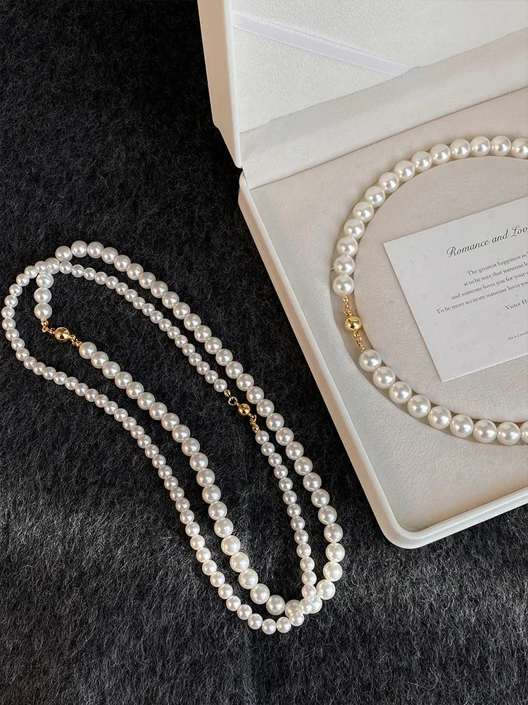 VAIGE Elegant White Pearl Magnetic Choker Necklace with Beaded Chain