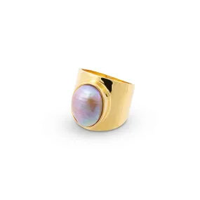 Venus Grey Pearl Gold Statement Ring