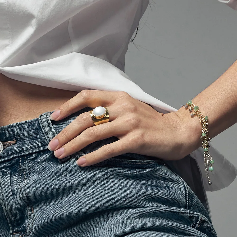 Venus Grey Pearl Gold Statement Ring