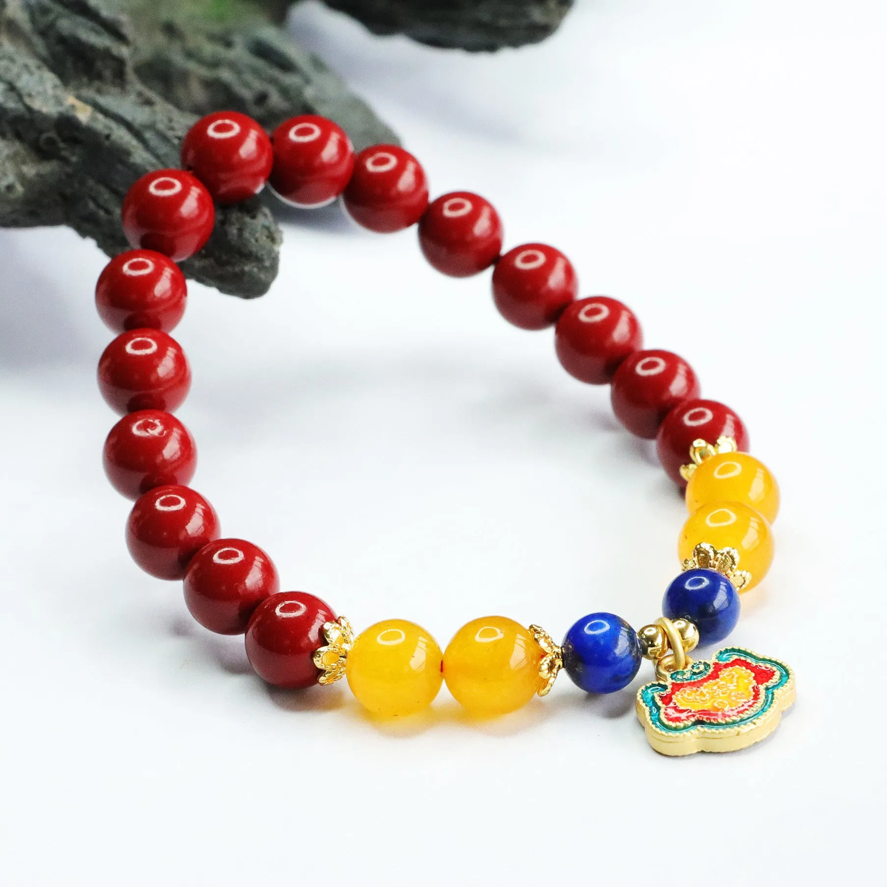 Vermilion and Lapis Lazuli Stone Sterling Silver Bracelet