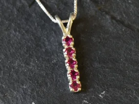 Vertical Ruby Necklace -Silver Ruby Necklace - Red Ruby Pendant