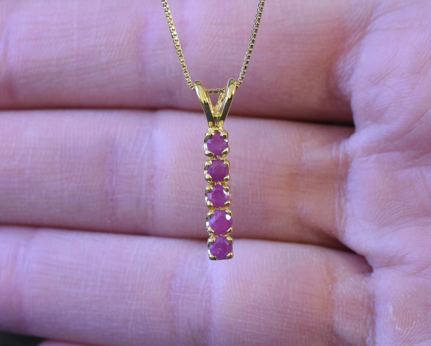 Vertical Ruby Pendant - Natural Ruby Necklace, Gold Ruby Necklace