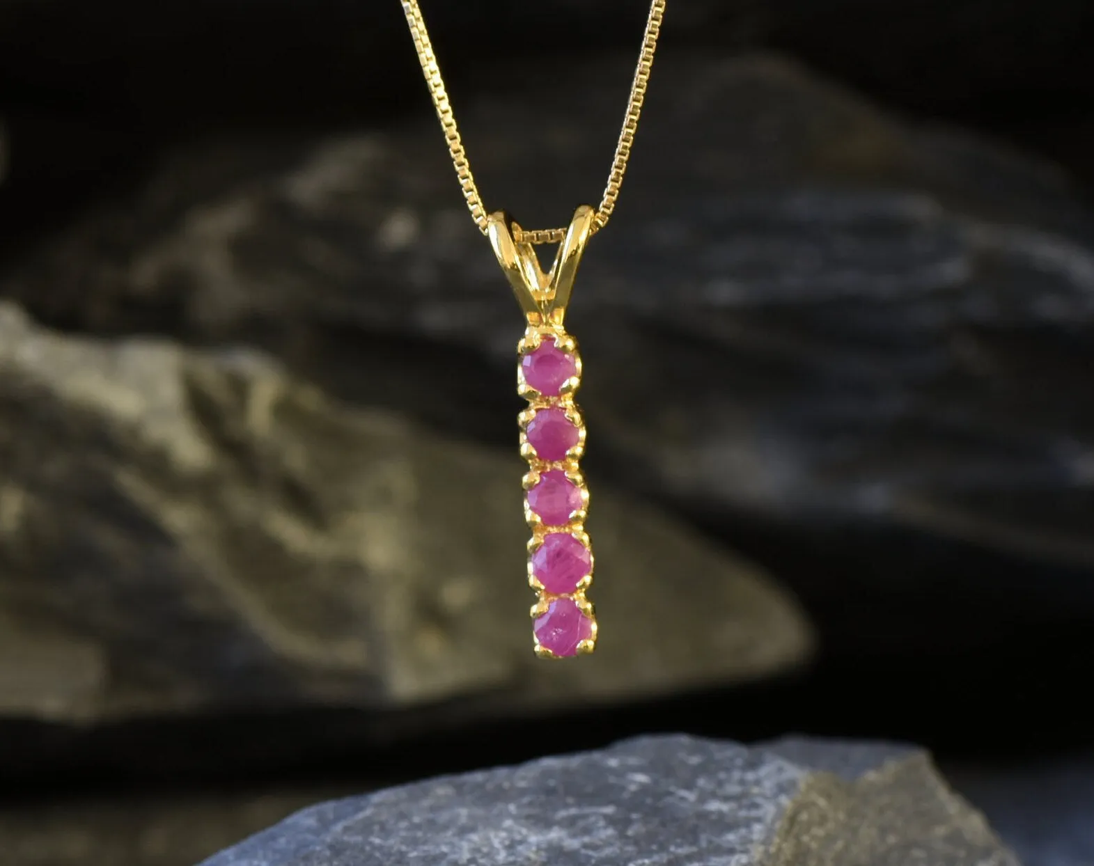 Vertical Ruby Pendant - Natural Ruby Necklace, Gold Ruby Necklace