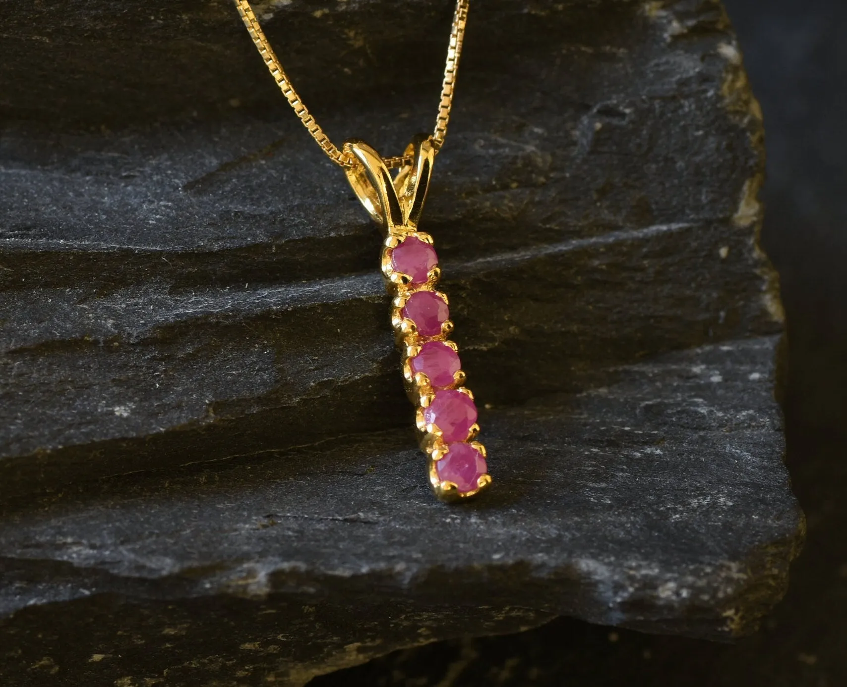 Vertical Ruby Pendant - Natural Ruby Necklace, Gold Ruby Necklace