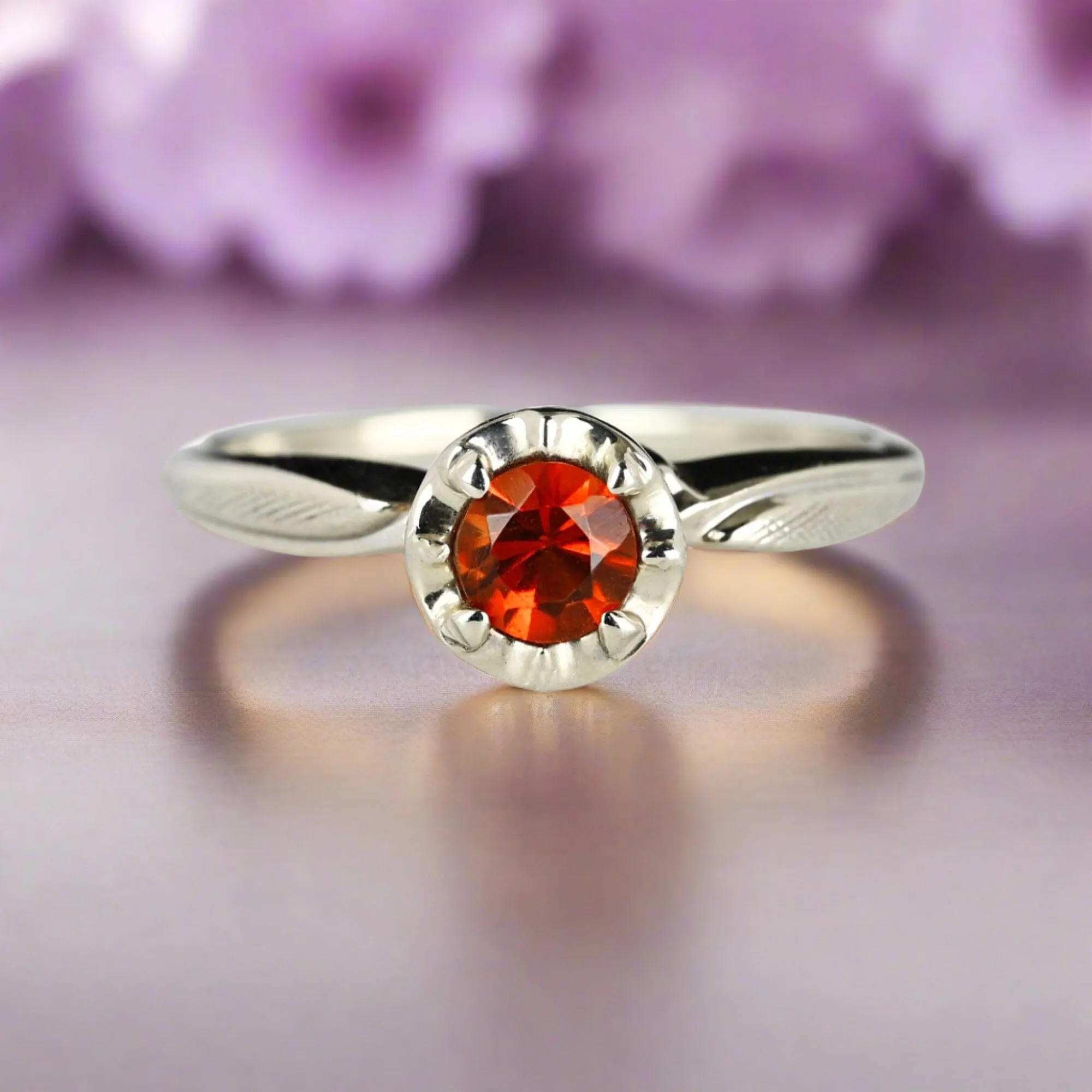 Vintage 14K White Gold Solitaire Golden Citrine Ring