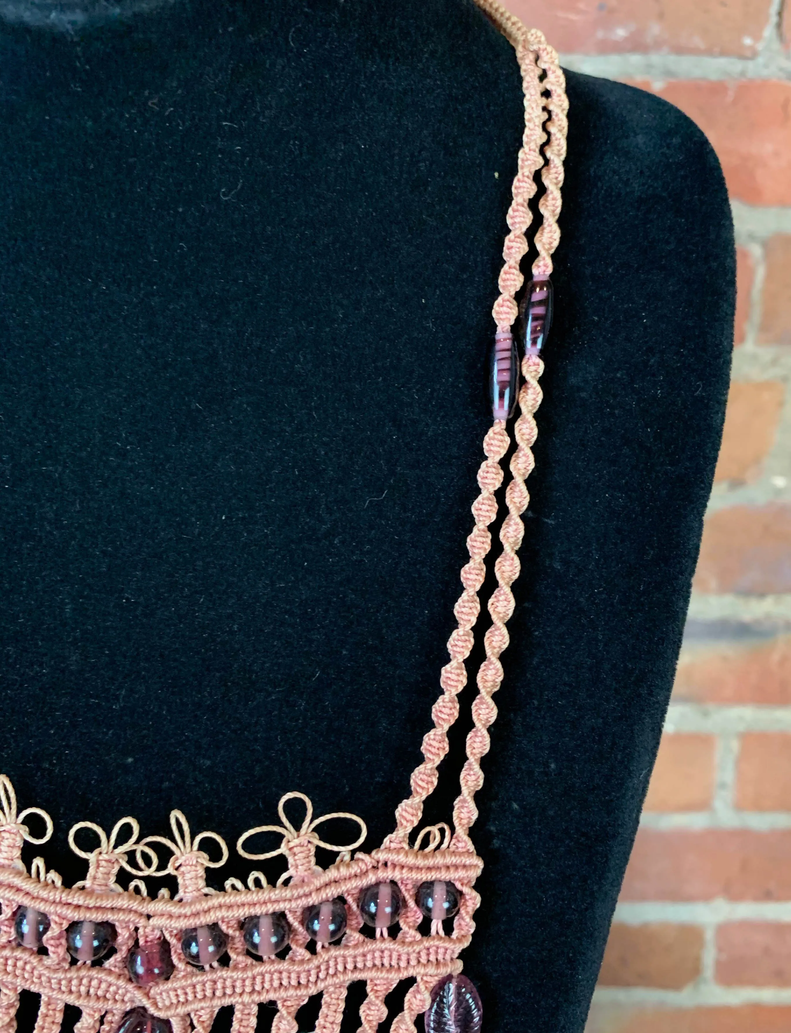 Vintage 70's Beaded Macrame Necklace