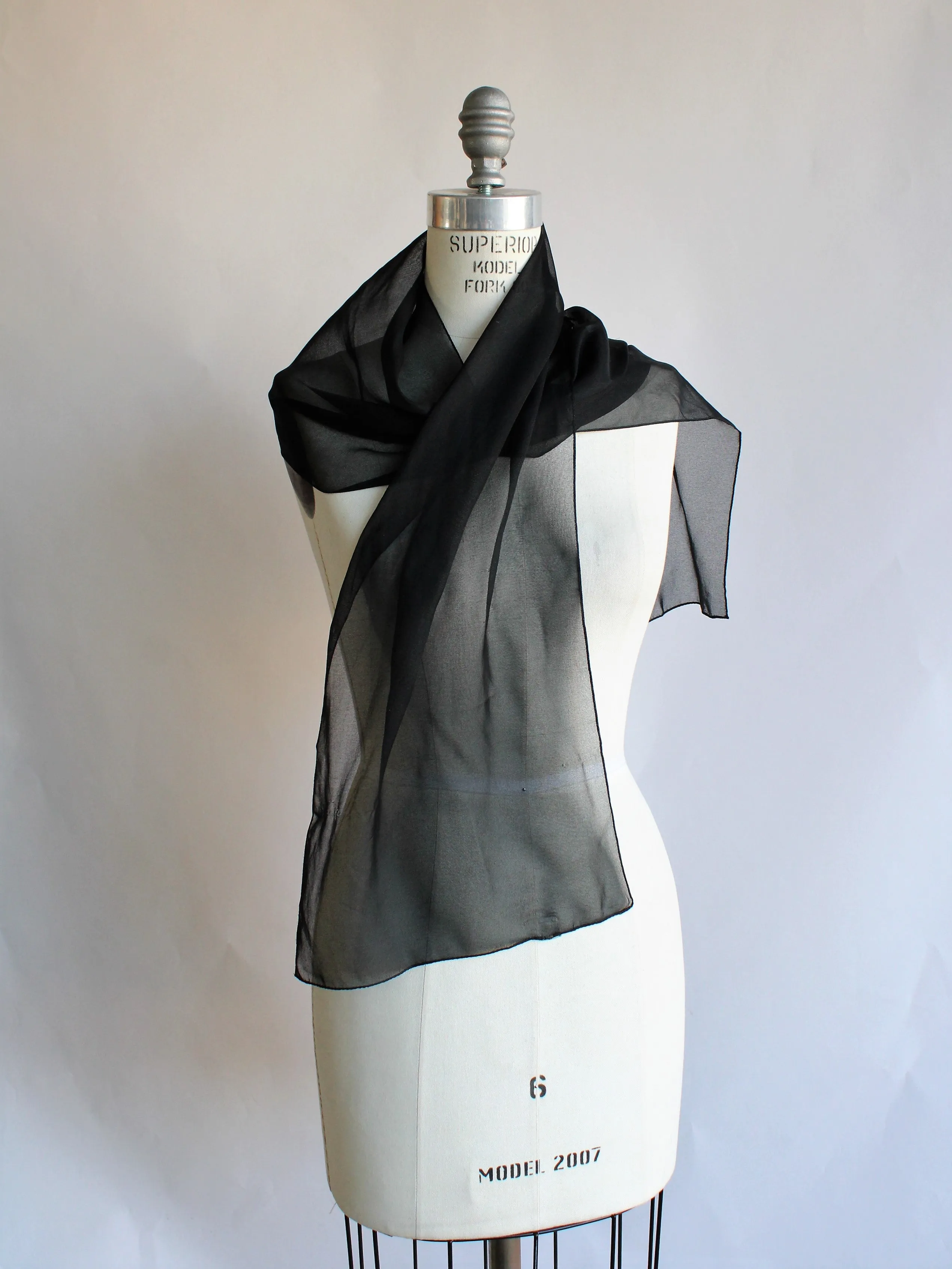 Vintage Black Chiffon Scarf