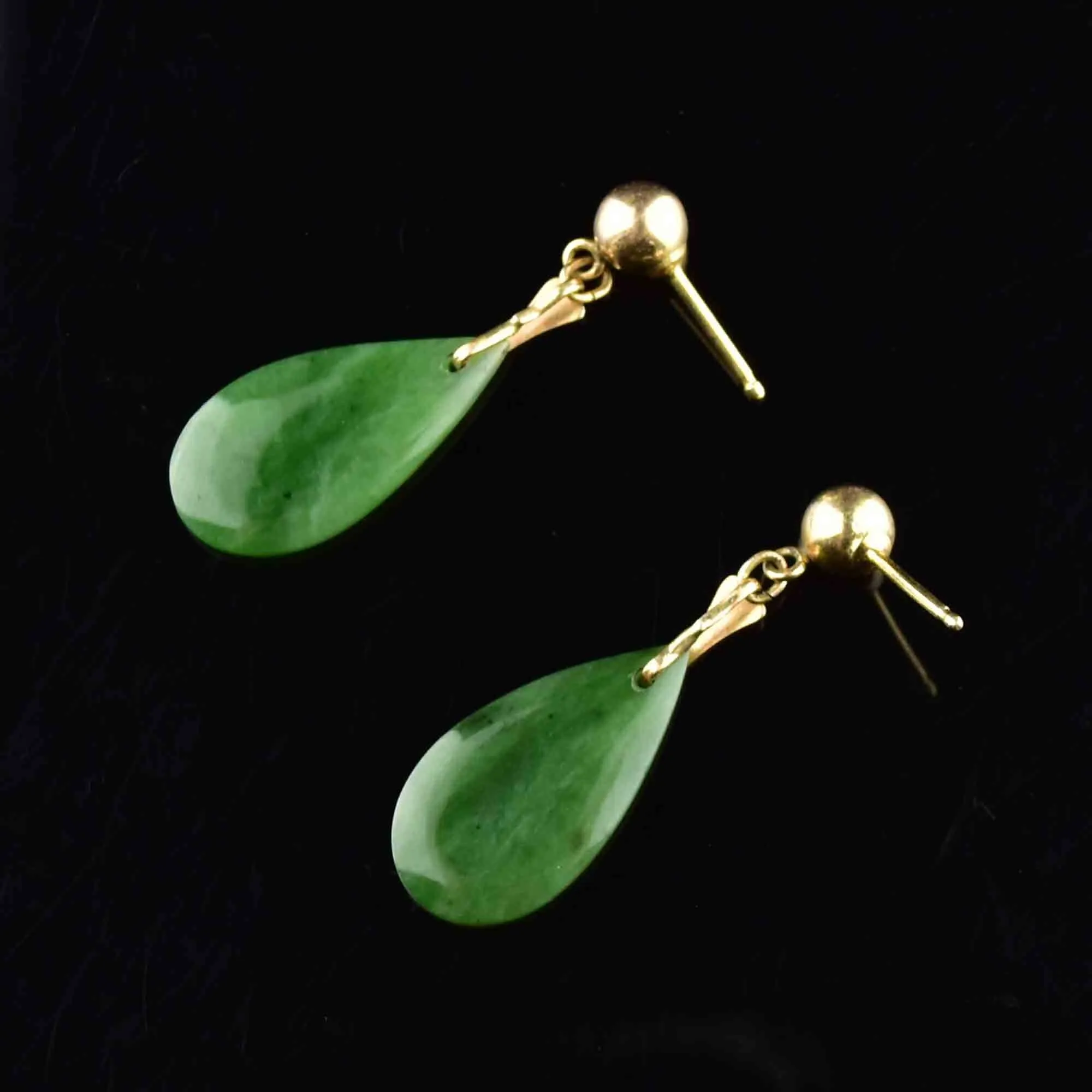 Vintage Jade Teardrop Earrings in 14K Gold