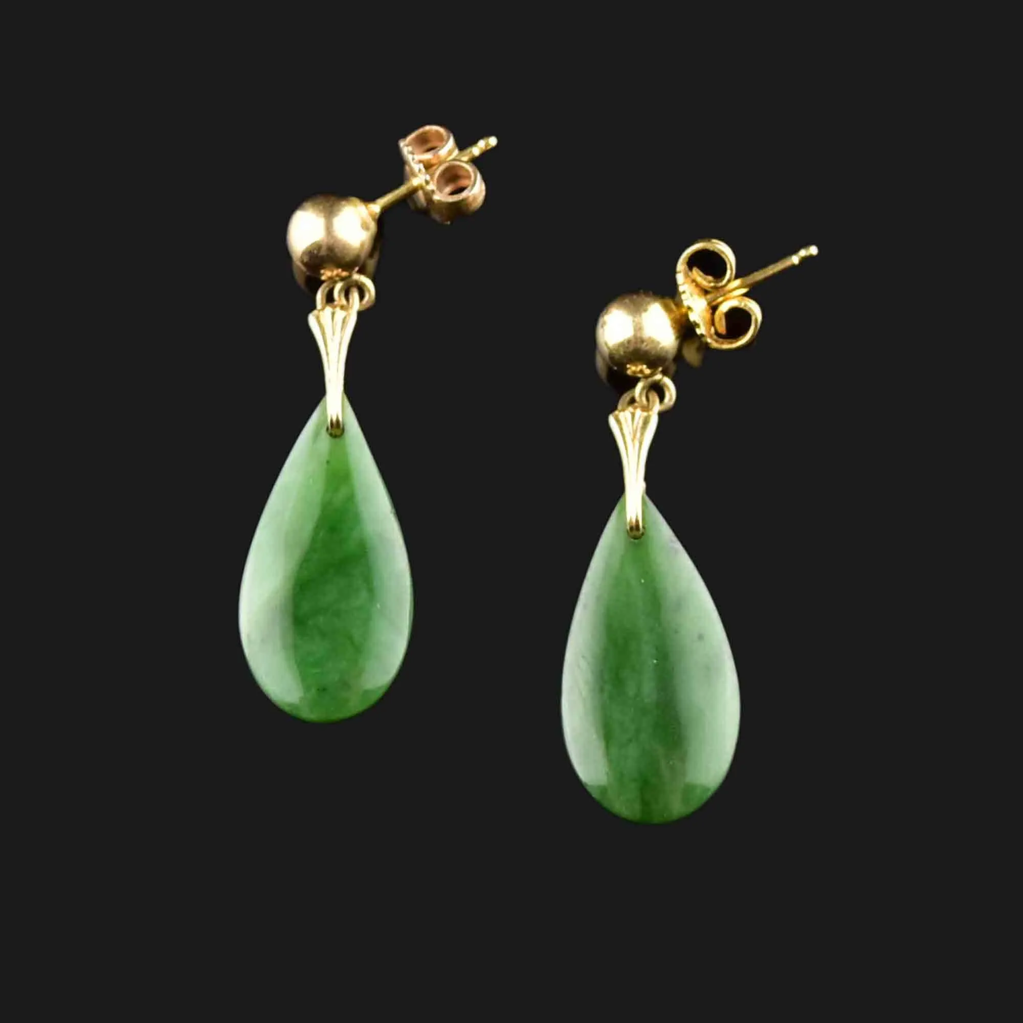 Vintage Jade Teardrop Earrings in 14K Gold