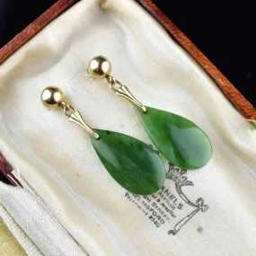 Vintage Jade Teardrop Earrings in 14K Gold